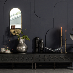 Miroir ovale avec étgaère en métal doré