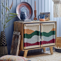 Buffet bas ethnique en bois à motifs en tissu OSAKA