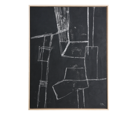 Tableau d'art abstrait noir et blanc 60x80cm DOTI