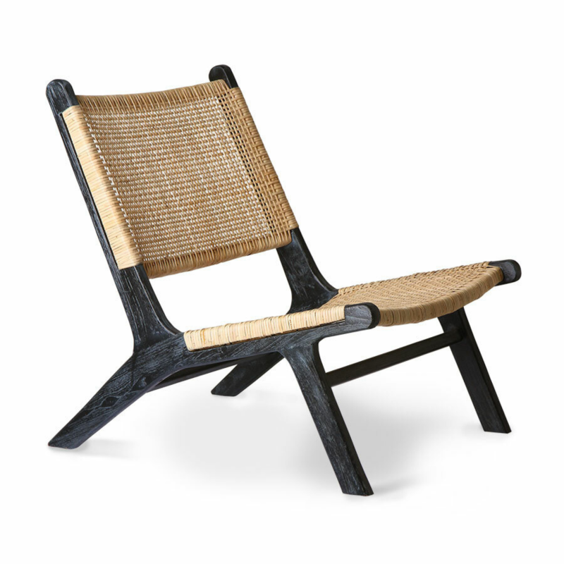 Fauteuil lounge en rotin et bois noir