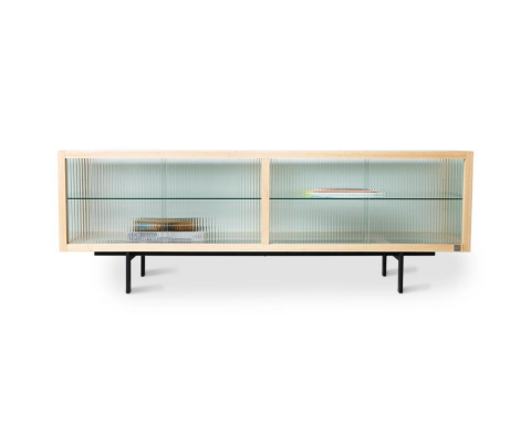 Buffet bas rectangulaire 159,5x55cm en bois et verre 