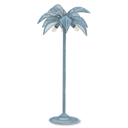 Lampadaire palmier en osier de couleur bleu PALMA