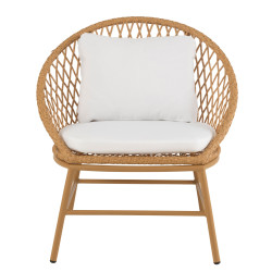 Fauteuil d'extérieur effet rotin avec coussin blanc CARACAS