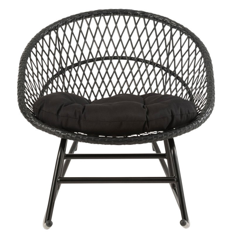 Fauteuil d'extérieur à bascule en métal avec coussin noir ABIDJAN