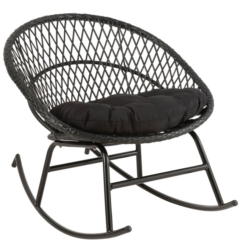 Fauteuil d'extérieur à bascule en métal avec coussin noir ABIDJAN