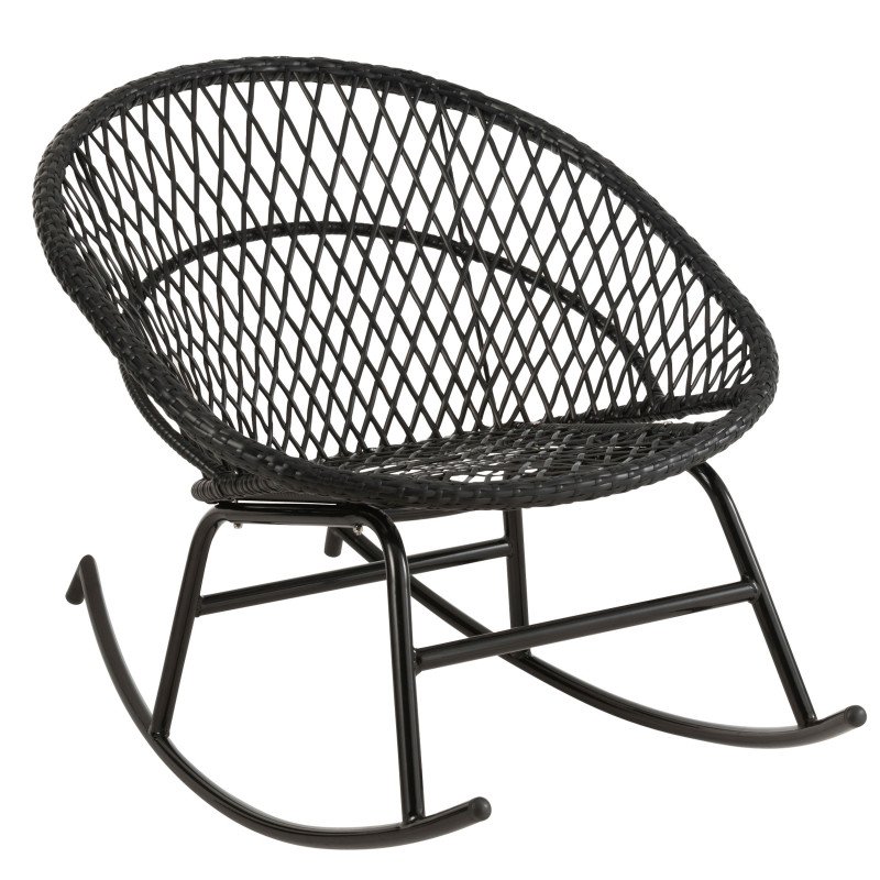 Fauteuil d'extérieur à bascule en métal avec coussin noir ABIDJAN