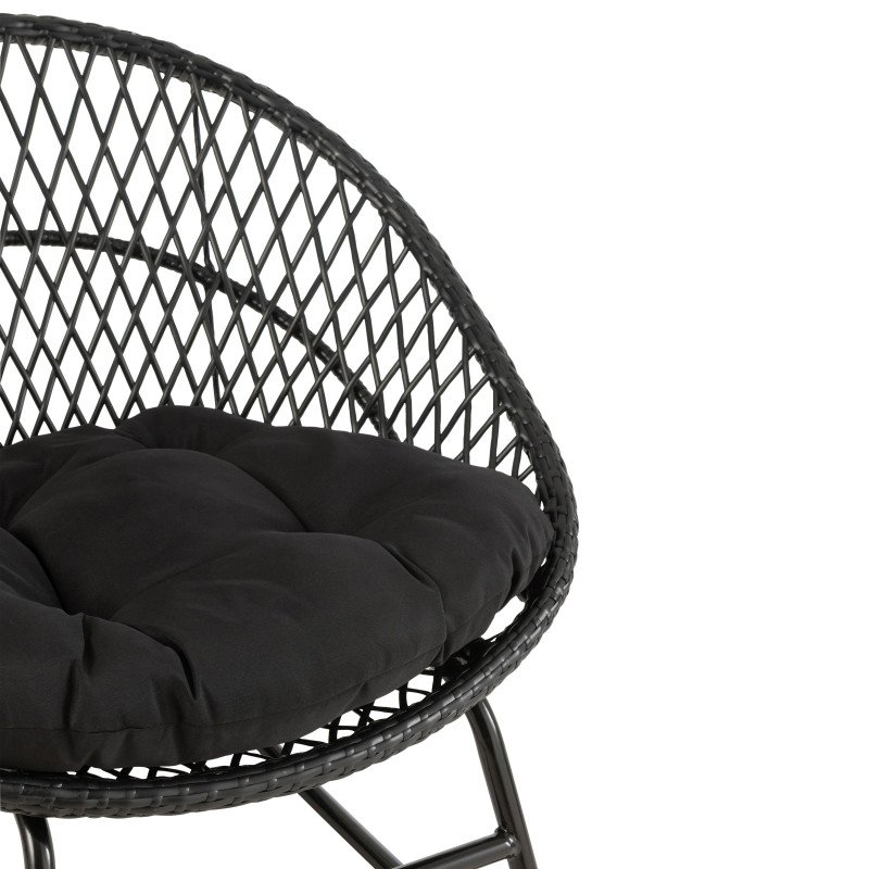 Fauteuil d'extérieur à bascule en métal avec coussin noir ABIDJAN