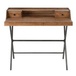 Bureau vintage 2 tiroirs en bois naturel et métal HANOI