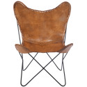 Fauteuil papillon en cuir marron MOSCOU