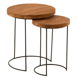 Tables basses gigognes rondes en bois et métal noir LISBONNE