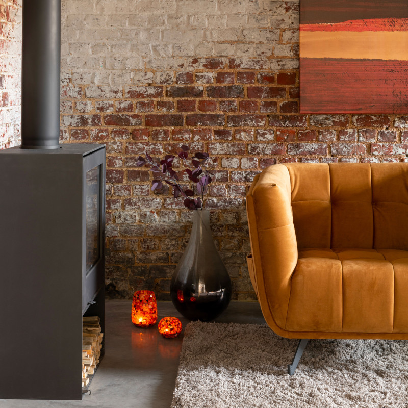 Fauteuil moderne en tissu moutarde OSLO