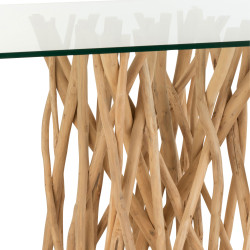 Table à manger 200x100cm en verre pieds naturel MANILLE