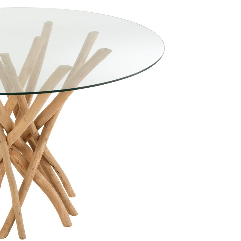 Table à manger ronde 120cm en verre pieds bois MANILLE