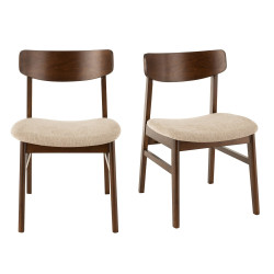 Chaise rétro en bois assise tissu beige HAVEA