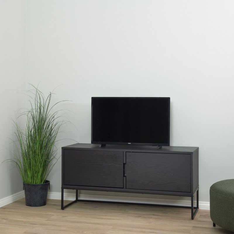 Meuble TV 57x118 cm en métal et bois noir LOGO