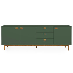 Buffet bas 225cm 3 portes 3 tiroirs en bois vert NEO