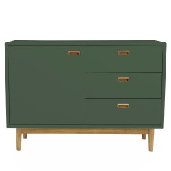 Buffet bas scandinave 1 portes 3 tiroirs en bois vert NEO