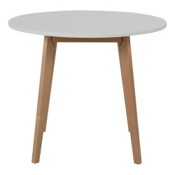 Table ronde en bois blanc et pied bois 90cm STELLA