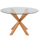 Table à manger ronde 119cm en verre pieds bois HAVAN