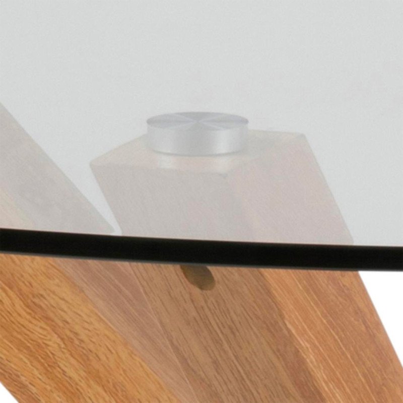 Table à manger ronde 119cm en verre pieds bois HAVAN
