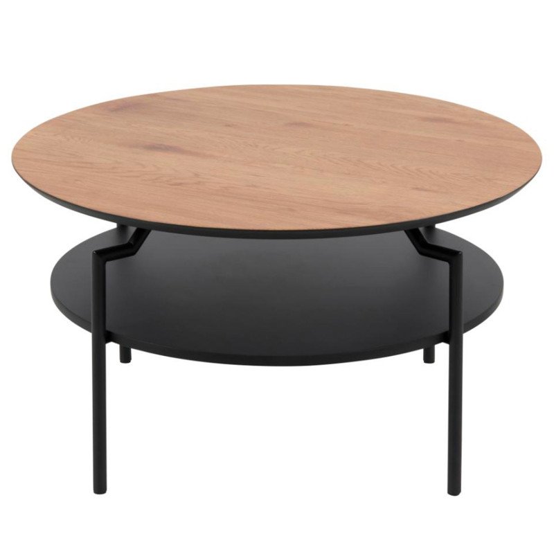 Table basse ronde en bois et métal noir GOLDA