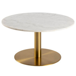 Table basse ronde en marbre blanc pied doré CORBANE