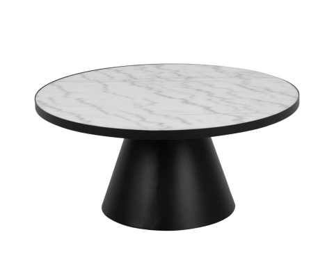 Table basse en marbre blanc et métal noir 85cm SOLANE