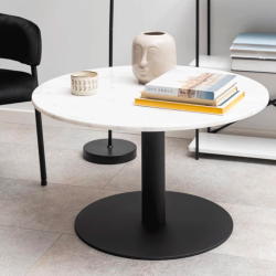 Table basse ronde en marbre blanc et métal noir CORBANE