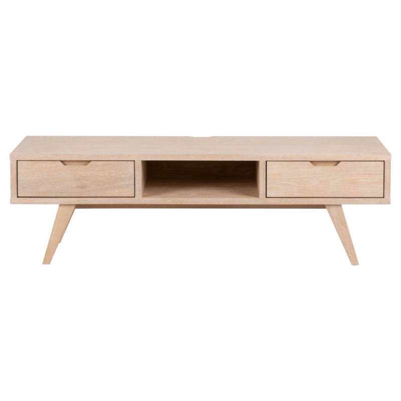 Meuble TV 150cm en bois clair 2 tiroirs 1 niche LINA