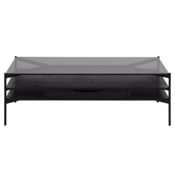 Table basse rectangulaire en verre et bois noir 120x60cm ZELLIE