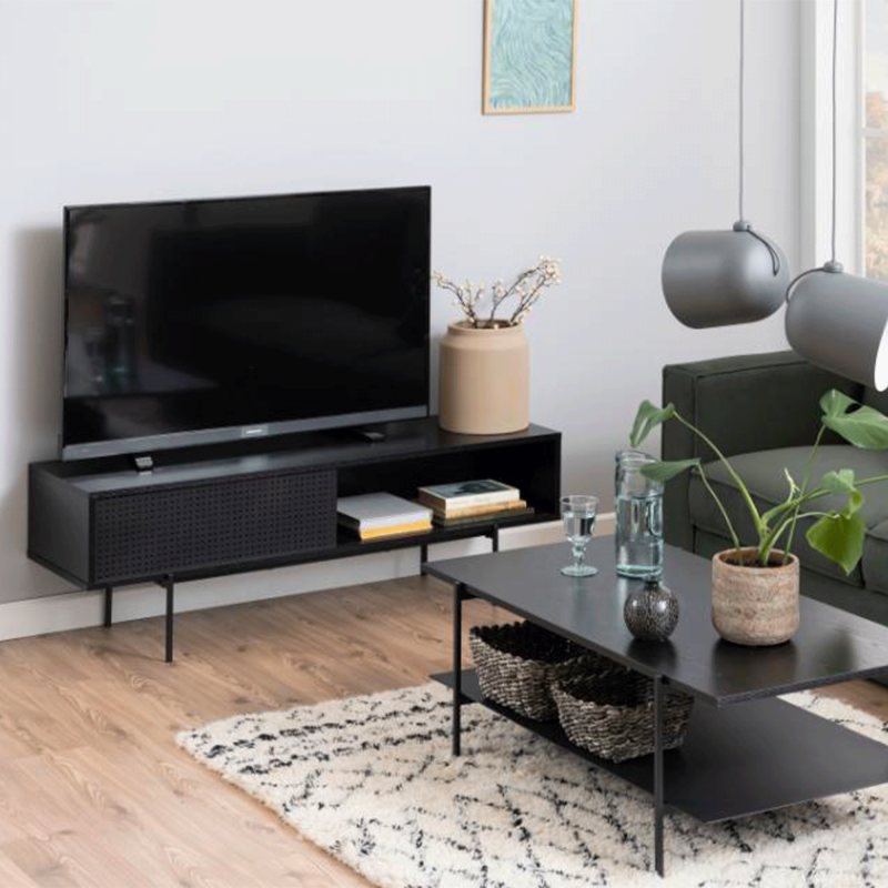 Meuble TV design 140cm en bois noir BLACK