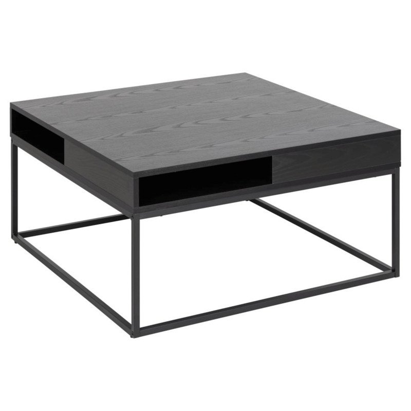 Table basse carrée avec niches en bois noir WILZ