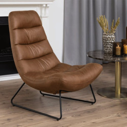 Fauteuil design en cuir camel MILOF