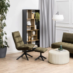 Fauteuil et repose-pieds lounge en velours côtelé BLIZZY