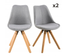 Lot de 2 chaises en tissu pieds bois style scandinave DIMY