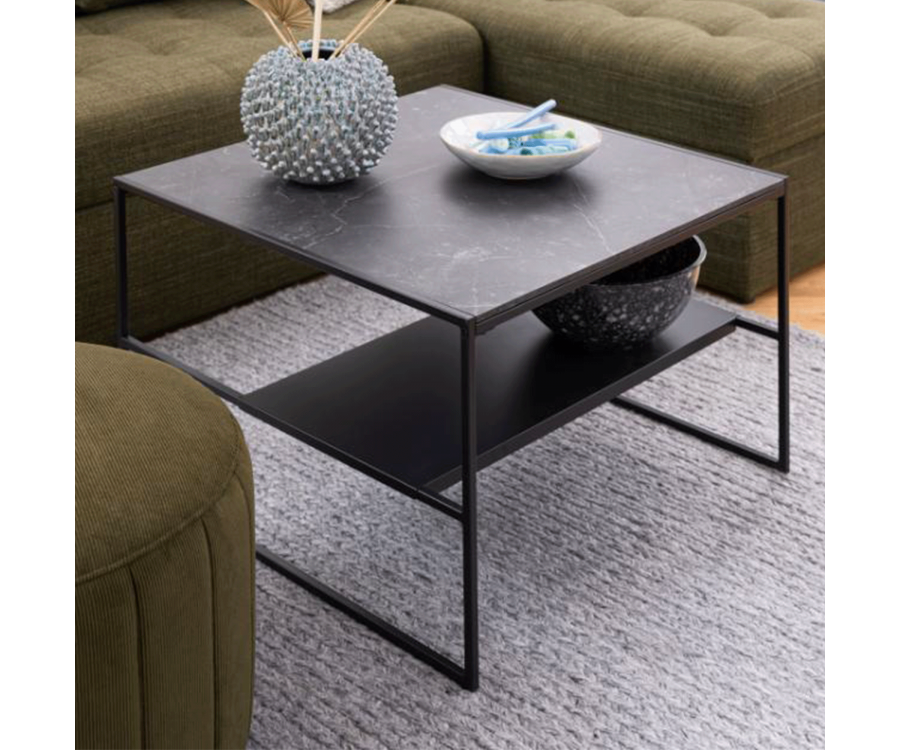 Table basse design en marbre noir et métal INFINITIX