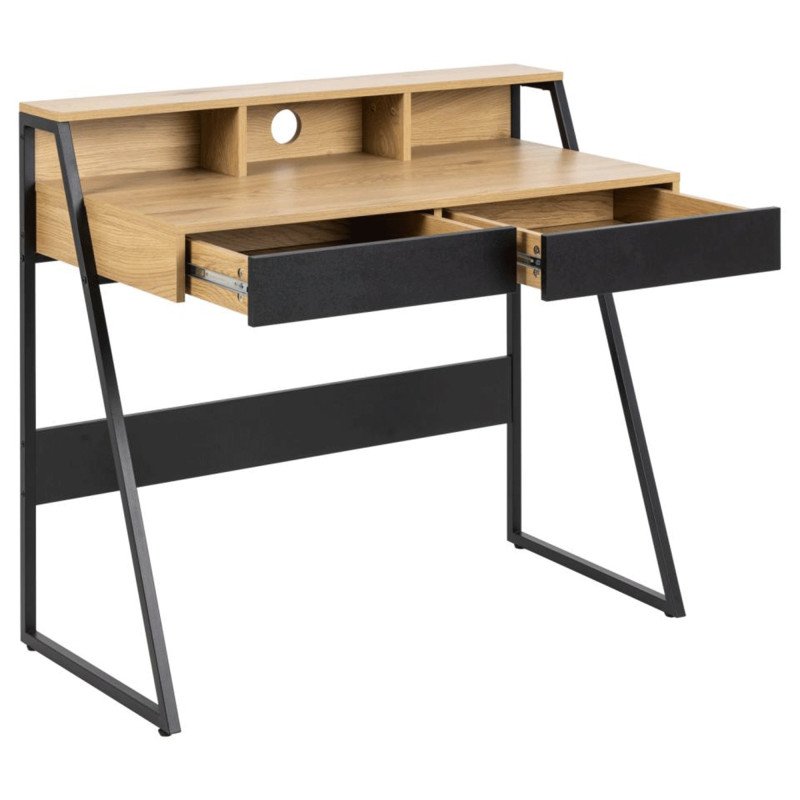 Bureau avec tiroirs et niches en bois naturel et noir REEKY