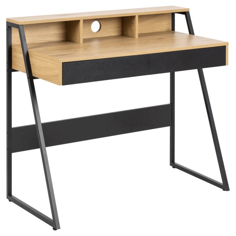 Bureau avec tiroirs et niches en bois naturel et noir REEKY