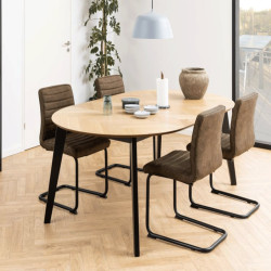 Table ronde extensile en bois et métal noir GEORGIA