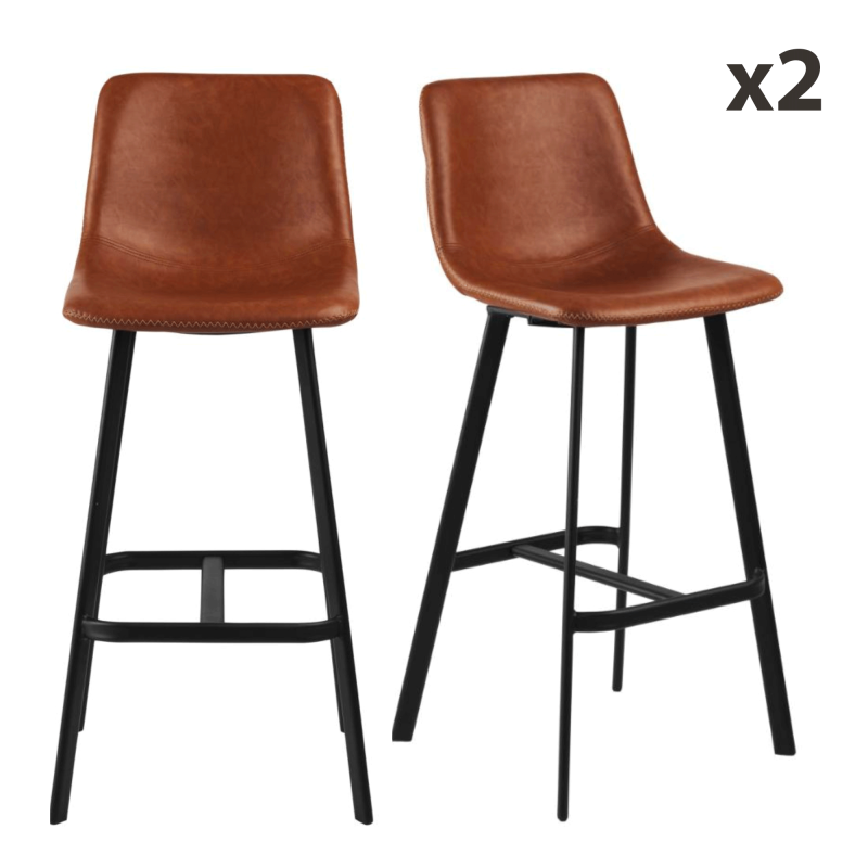 Lot de 2 tabourets de bar en simili marron pieds noir ARIGO