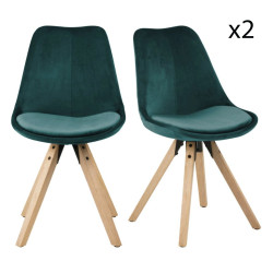 Lot de 2 chaises en velours pieds bois DIMY