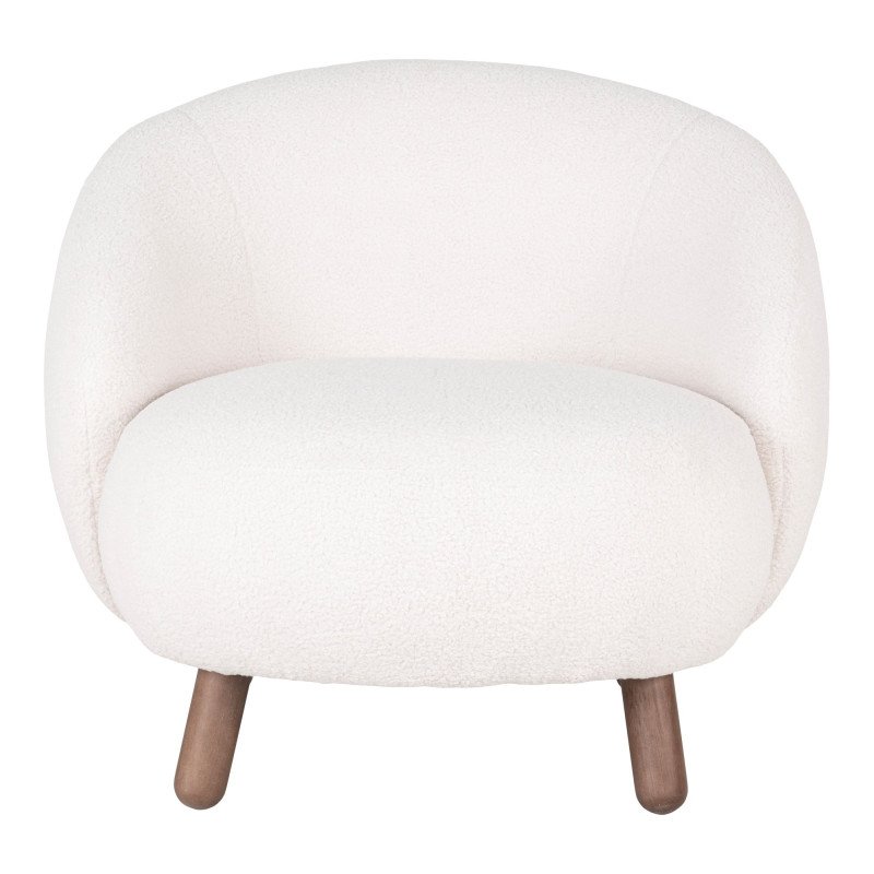 Fauteuil en agneau artificiel blanc et en pieds bois BREBIS