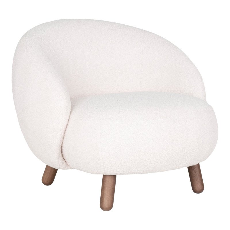 Fauteuil en agneau artificiel blanc et en pieds bois BREBIS