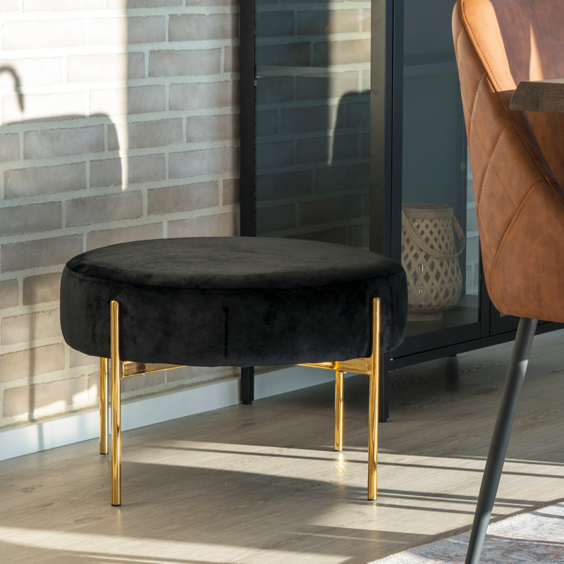 Pouf en velours et pieds doré BOA