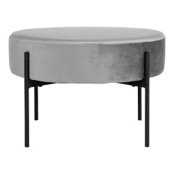 Pouf rond en velours gris et pieds noirs BOA