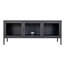 Meuble TV acier noir avec 3 portes vitrées en verre NOOSA