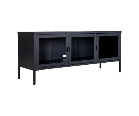 Meuble TV acier noir avec 3 portes vitrées en verre NOOSA