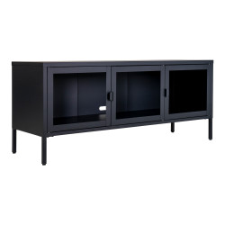 Meuble TV acier noir avec 3 portes vitrées en verre NOOSA