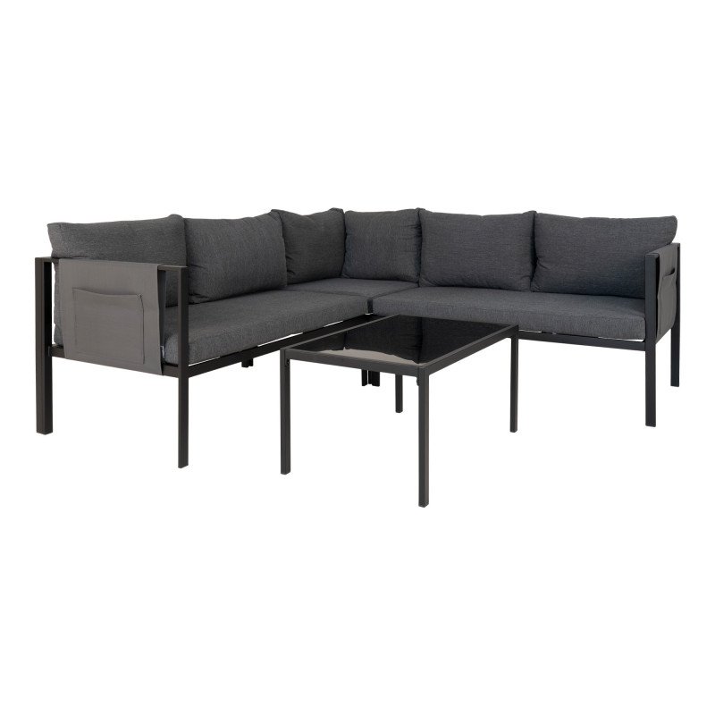Ensemble de salon d'angle en tissu + table en verre KIRA