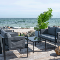Ensemble de canapé 2 places en tissu+ 2 fauteuils en tissu+ table en verre RIOLU